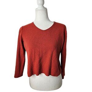 Eileen Fisher Petite Large 100% Italian Wool Sweater Crop Length Rust Orange